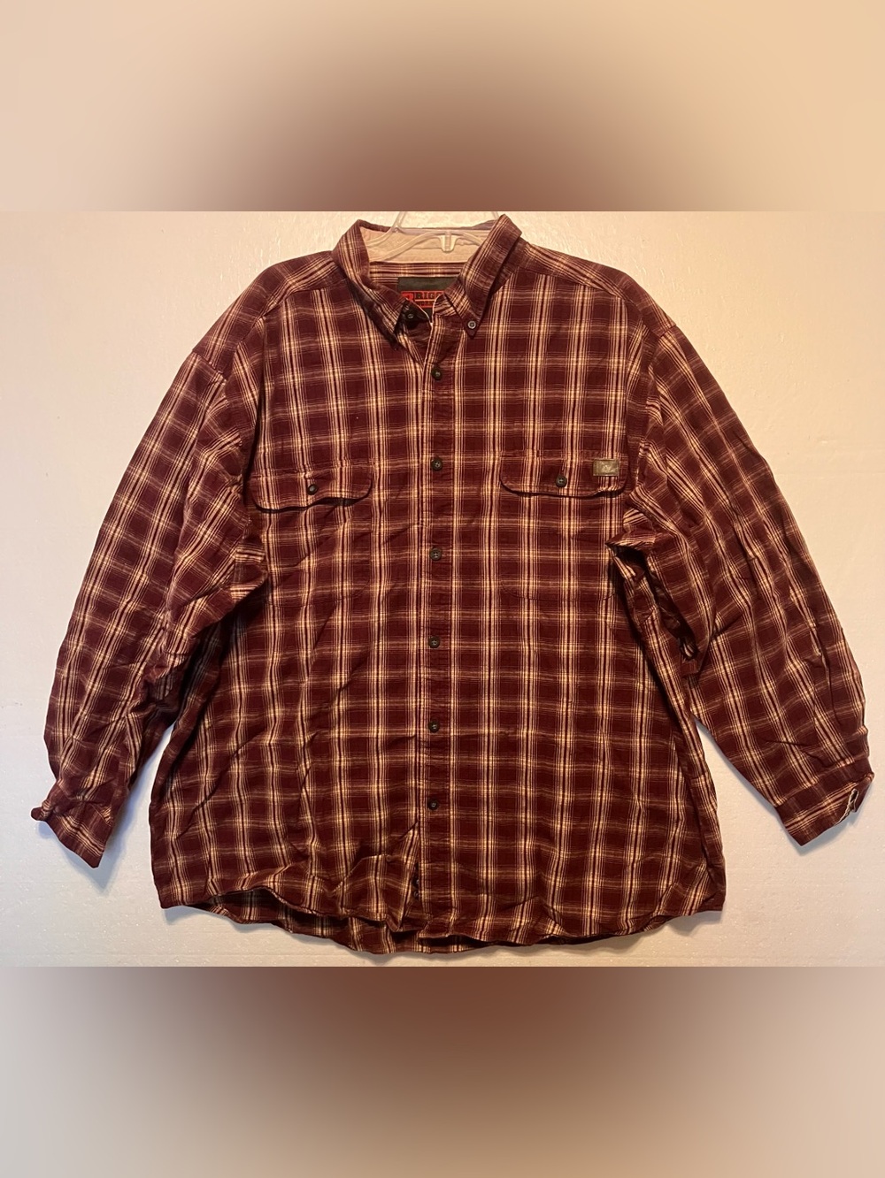 Wrangler Riggs Workwear XXL Burgundy Plaid Lightweight Shirt Jacket